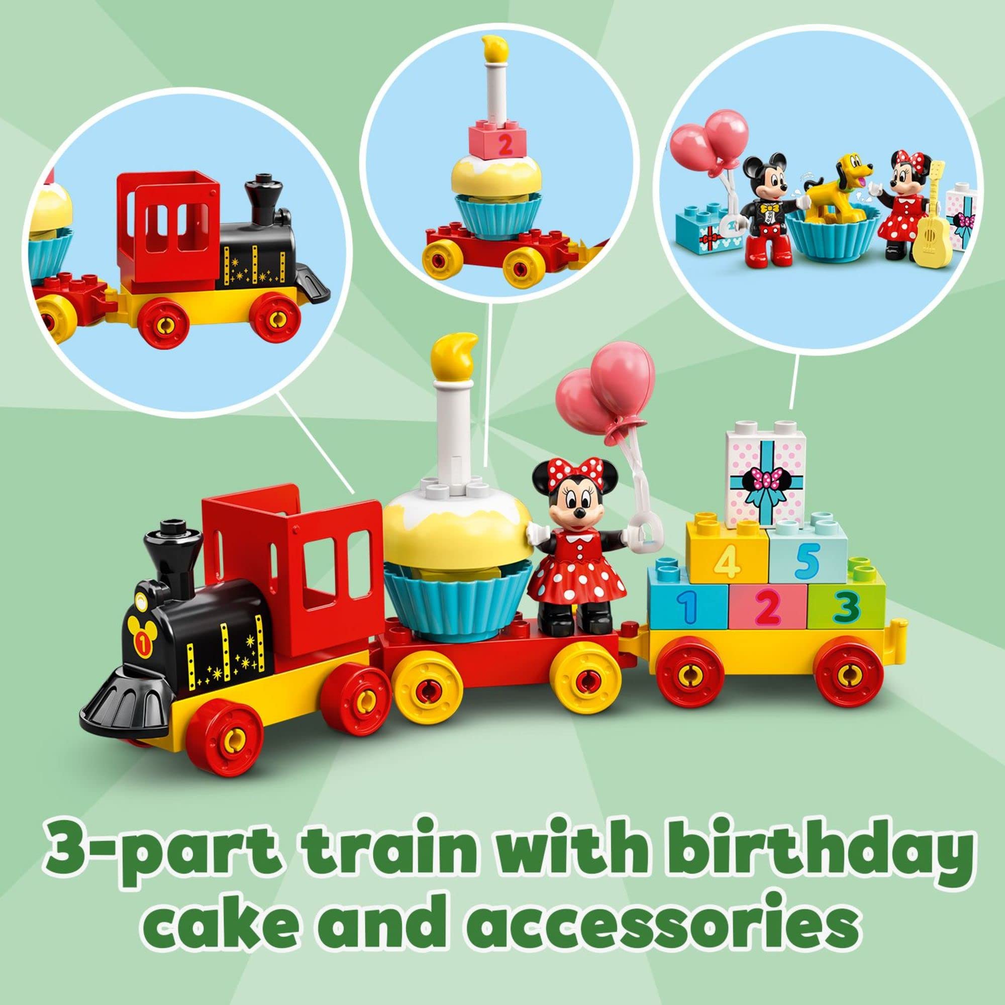 LEGO DUPLO Disney Mickey & Minnie Mouse Birthday Train 10941 - Building Toys for Toddlers with Number Bricks, Cake and Balloons, Early Learning and Motor Skill Toy, Great Gift for Girls, Boys Ages 2+