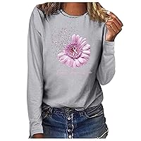 Faith Hope Love Breast Cancer Awareness T-Shirt Women's Pink Ribbon Flower Pullover Long Sleeve Inspirational Blouse