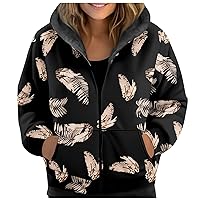 Fleece Jacket Women Trendy Zip Up Soft Coats Winter Thickened Warm Floral Print Hooded Overwear,Fashion
