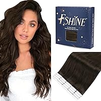 Fshine Tape in Hair Extensions Human Hair 16 Inch Darkest Brown Tape in Hair Extensions 50g 20pcs Straight Natural Remy Hair Tape in Extensions for Women