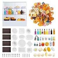 152Pcs Miniature Bakery Cake Stand Display Cabinet with Food Set Mini Counter Toy Supermarket Shelf Dessert for 1:12 Doll House Store Scene Decoration Gift Bread Shop Model Playhouse Tray Pastry