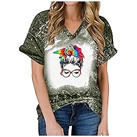 Women Tie Dye T-Shirts Summer Mother's Day Tops Cute Girl Graphic Funny Tee Blouses Suumer Casual Short Sleeve V Neck Shirt