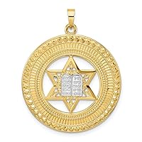 14 kt Two Tone Gold Solid Star and Torah Inside Frame Charm 35 x 28 mm