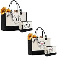 BeeGreen Personalized-Gifts-for-Women-Friend Canvas Tote Bag for Friends, Daughter, Sister, Teacher with Initial Embroidery & Leather Handle
