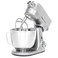 GE Tilt-Head Electric Stand Mixer | 7-Speed, 350-Watt Motor | Includes 5.3-Quart Bowl, Flat Beater, Dough Hook, Wire Whisk & Pouring Shield | Countertop Kitchen Essentials | Granite Gray