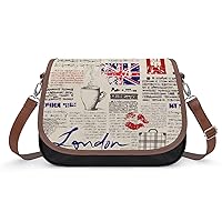 UK Old London Newspaper Print Women‘s Crossbody Bags PU Leather Message Shoulder Handbag with Adjustable Strap for Travel Office