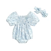 Karwuiio Newborn Baby Girl Romper Daisy Short Sleeve Bodysuit with Headband Summer Clothes