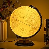 12'' Retro Illuminated World Globe with Wooden Stand, 2-1 Educ & Décor Antique Night Light up Globe Built in LED & HD Printed Map, Antique Illuminated Globe for Adults & Kids, Home Décor, Office