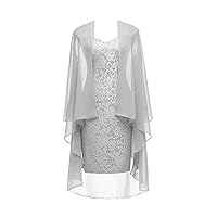 Column 3/4 Sleeves Lace Chiffon Short Wedding Mother Evening Dresses Formal Silver Size 18W