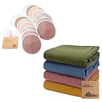 KeaBabies 14 Pack Organic Nursing Breast Pads & 4-Pack Muslin Swaddle Blankets for Baby Boys, Girls - 3-Layers Washable Pads + Wash Bag - Organic Baby Blankets for Girl, Boy -Breastfeeding Pad