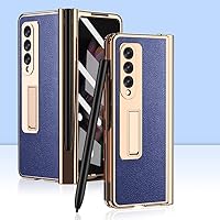 for Leather Phone Case for Samsung Z Fold3 Case with All-Inclusive Hinge Protection Cover,Blue,for Galaxy Z Fold3