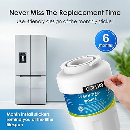 Waterdrop MWF Water Filter for GE® Refrigerators, Replacement for GE® MWF, SmartWater® MWFP, MWFA, GWF, HDX FMG-1, WFC1201, RWF1060, 197D6321P006, Kenmore® 9991, GSE25GSHECSS, WD-F13, 3 Filters