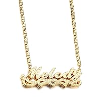 MeMeDIY Double Plated Name Necklace Personalized Name Plate Necklaces Two Tone Gold and Silver Name Necklace for Women Heart Made Letter Name Plate Pendant Necklace Dainty Jewelry Gift 14