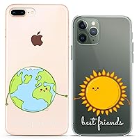Matching Couple Cases Compatible for iPhone 15 14 13 12 11 Pro Max Mini Xs 6s 8 Plus 7 Xr 10 SE 5 Planets Flexible Adorable Design Sun Print Nice Clear Cover Cute Friends Slim fit Bestie Earth
