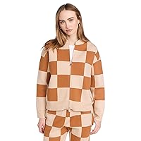 Monrow Women's Supersoft Sweater Knit Checkered Bomber