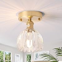 Semi Flush Mount Ceiling Light, Gold Hallway Vintage Lights Fixture Ceiling Clear Tulip Glass, Bulb Included, 4.72