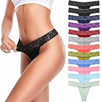 OLIKEME Thongs for Women, T Back Low Waist See Through Panties Seamless Thong Underwear Cotton Lace Thongs for Women Pack