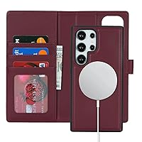Ｈａｖａｙａ for Samsung Galaxy s24 Ultra case Wallet Detachable Magnetic Phone case with Card Holder Compatible Magsafe Leather Flip Folio case Stand Removable Shockproof Cover for Men and Women-Wine Red