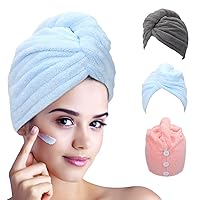 FREATECH 3-Pack Microfiber Hair Towel Wrap and 2-Pack Shampoo Brush Bundle