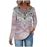 XHRBSI Womens Button Down Shirts Long Sleeve Button Neck Tops Casual Everyday Tops Long Sleeve V Neck Fashion Print Tops