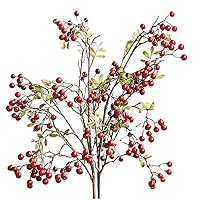 2pack 27.6 Inch Artificial Berry Leaves Branches, Branches Autumn Fake Fall Leaf Stem Shrubs Faux Plants for Table Vase Home Kitchen Festival, Red