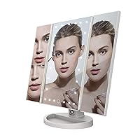 PURSONIC TM24FWH 24 LED Tri Fold Vanity Mirror 2X and 3X Magnifications - 24 Dimmable Natural Lights, Touch Screen Adjustable Countertop Table Mirror with Cosmetic Stand