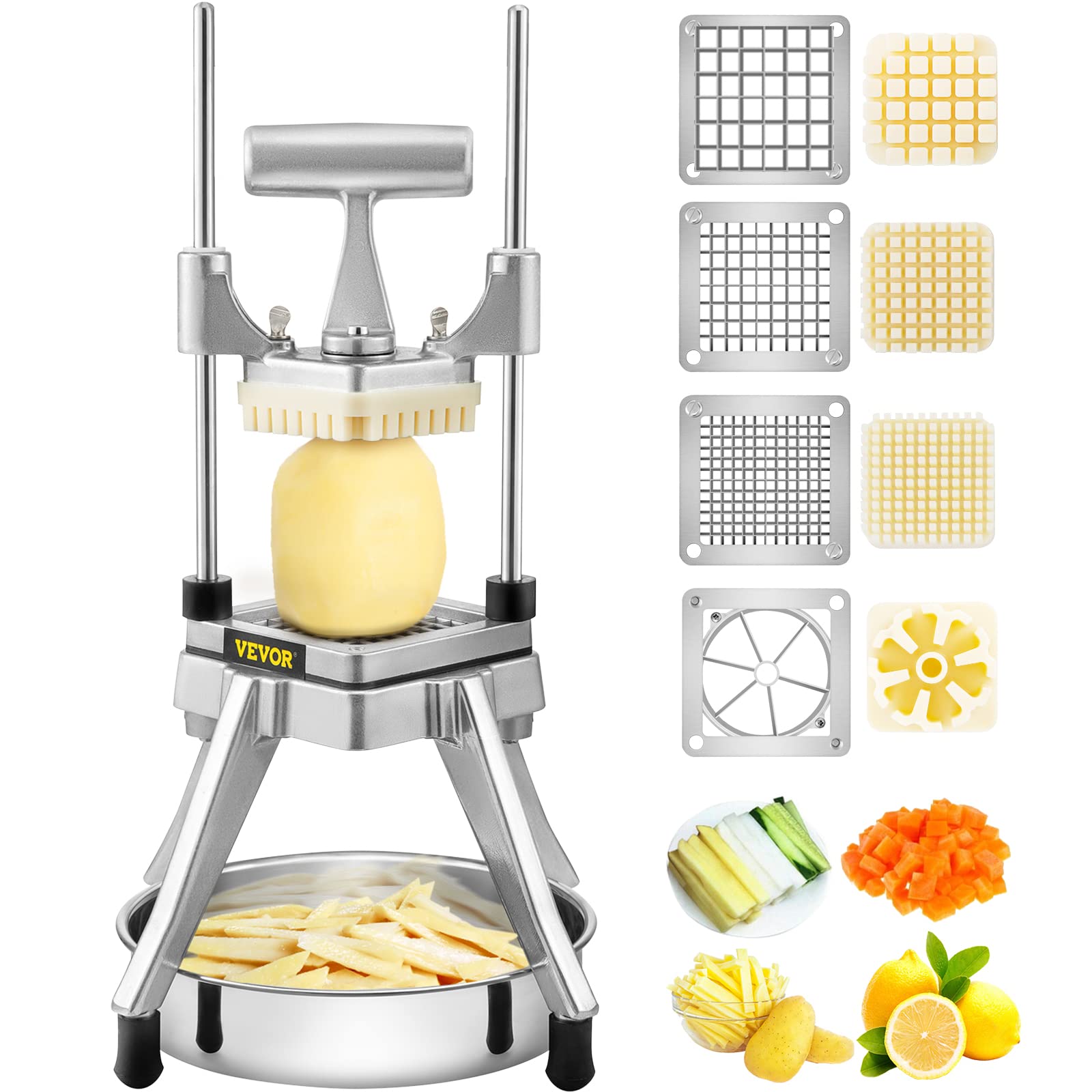 VEVOR Commercial Vegetable Fruit Chopper, Stainless Steel French Fry Cutter w/ 4 Blades 1/4