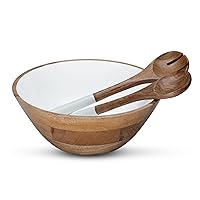 Folkulture Salad Bowls or Wooden Bowls with Salad Servers, Large Serving Bowl or Fruit Bowl, Wooden Salad Bowl Set for Mixing or Tossing, 12