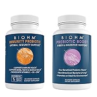 BIOHM Probiotic & Prebiotic Duo: Fiber Supplement for Digestive Health & Immunity Probiotic with Vitamins C, D3, Zinc - Essential Gut & Immune Support, 60 Caps
