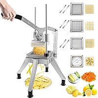 Commercial Vegetable Chopper w/ 4 Replacement Blades, Stainless Steel French Fry Cutter Potato Dicer & Fruit Slicer for Restaurants & Home Kitchen