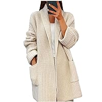 Women's Winter Coats Knitted Cardigan Solid Color Long Sweater Coat Thickened Warm, S-XL