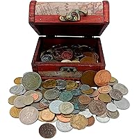 IMPACTO COLECCIONABLES Coin Collection Storagе - Collectible Coins for Collectors - Treasure Chest with 1Lb. of Rare Coins - World Currency Set in Decorative Box - Old Foreign Currency
