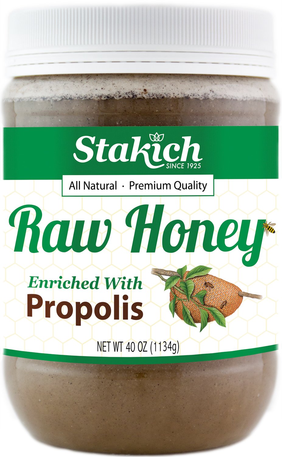 Stakich Propolis Enriched Raw Honey - 40 Ounce - Pure, Unprocessed, Unheated