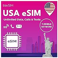 travSIM USA eSIM | T-Mobile Network | Unlimited Data, Calls & Texts in the USA | E SIM America Works on eSIM Compatible iOS & Android Devices | E SIM Card USA 21 Days