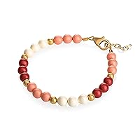 Coral, Red, Ivory Simulated Pearls with Gold Glitter Beads Baby Girl Bracelet Gift (B1736_M+)
