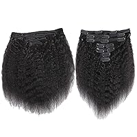 Thick Real Remy Hair Clips In Wavy Hair Soft Shine And Smooth Natural Hair Black Color For Black Women (Color : Black, Size : 12 INCH)