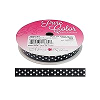 Morex Swiss Dot Ribbon, Grosgrain, 3/8 inch by 5 Yards, Black with White dots