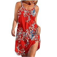 Womens Dresses 2024 Fashion Summer Beach Dress Casual Sleeveless Scoop Neck Sundress Loose Flowy A-Line Mini Dress