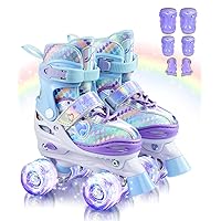 Roller Skates Girls Ages 5-8, Sportneer 4 Size Adjustable Toddler Roller Skates for Kids Light Up Roller Skates with Protective Gears Illuminating Wheels Gift