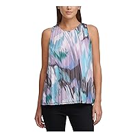 DKNY Womens Pleated Chiffon Pullover Blouse, Multicoloured, X-Large