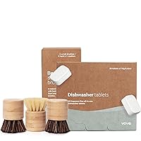 Vove | Cleaning Power Bundle | Scrub Brush Set with 3 Brushes & 30 Dishwasher Tablets | Eco-Friendly Cleaning | Natural Fiber | Powerful Stain Removal