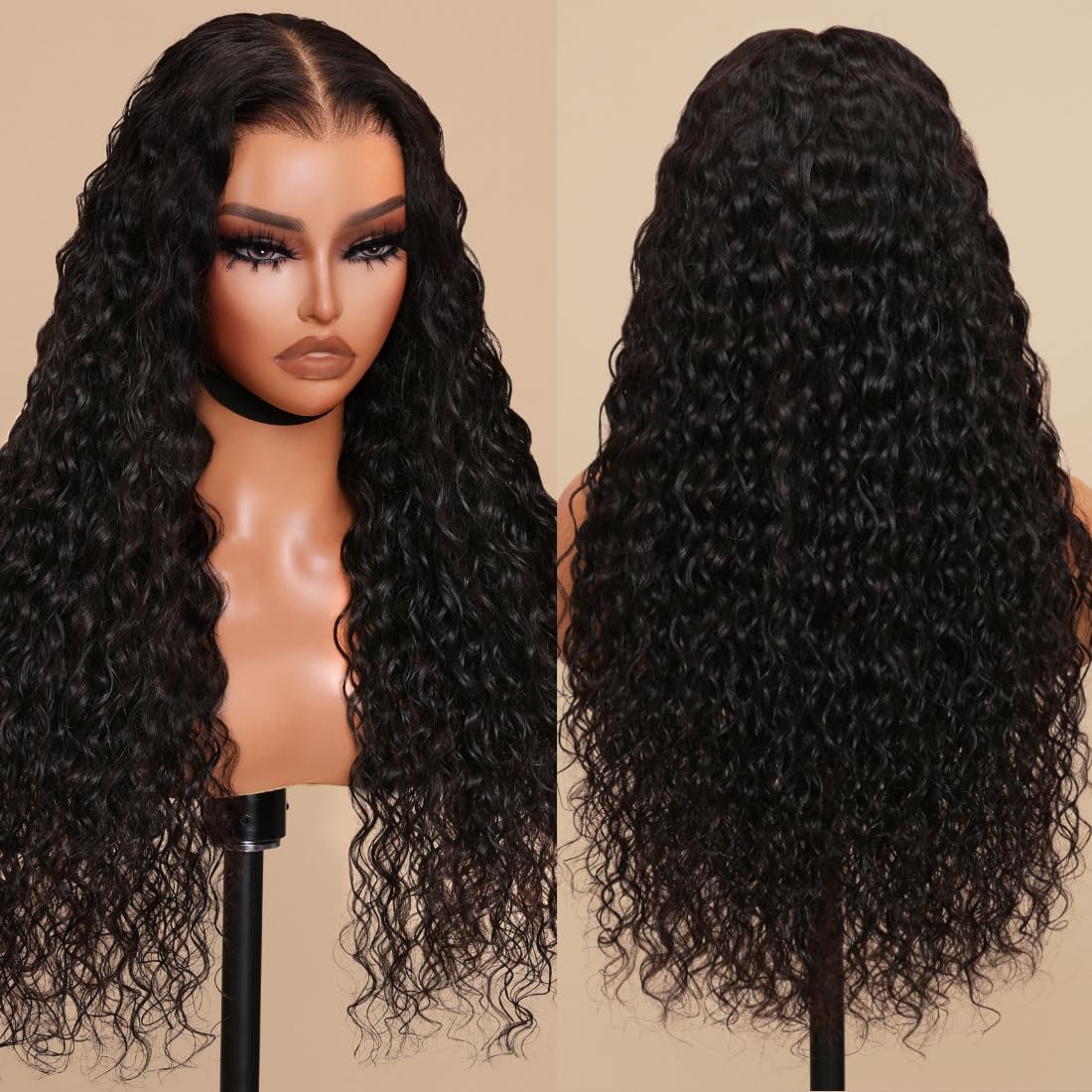 UNICE Bye Bye Knots Wig Invisible Knots Water Wave 7x5 Lace Front Wigs Human Hair Wet and Wavy Put on and Go Glueless Human Hair Wig Pre Plucked Pre Cut Lace 180% Density 24 inch