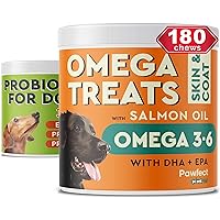 Fish Oil Omega 3 Treats for Dogs + Probiotics for Dogs Bundle - Joint Health + Advanced Allergy Relief Dog Probiotics Chews - Alaskan Salmon Oil + Digestive Enzymes - 120+180 Soft Chews - Made in USA