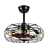 Asyko Caged Ceiling Fans with Lights - Black Outdoor Ceiling Fan with Remote and Reversible Fan Blades, Bladeless Low Profile Fan Light Fixtures for Indoor, Patios, Farmhouse(E26 Bulbs Not Included)
