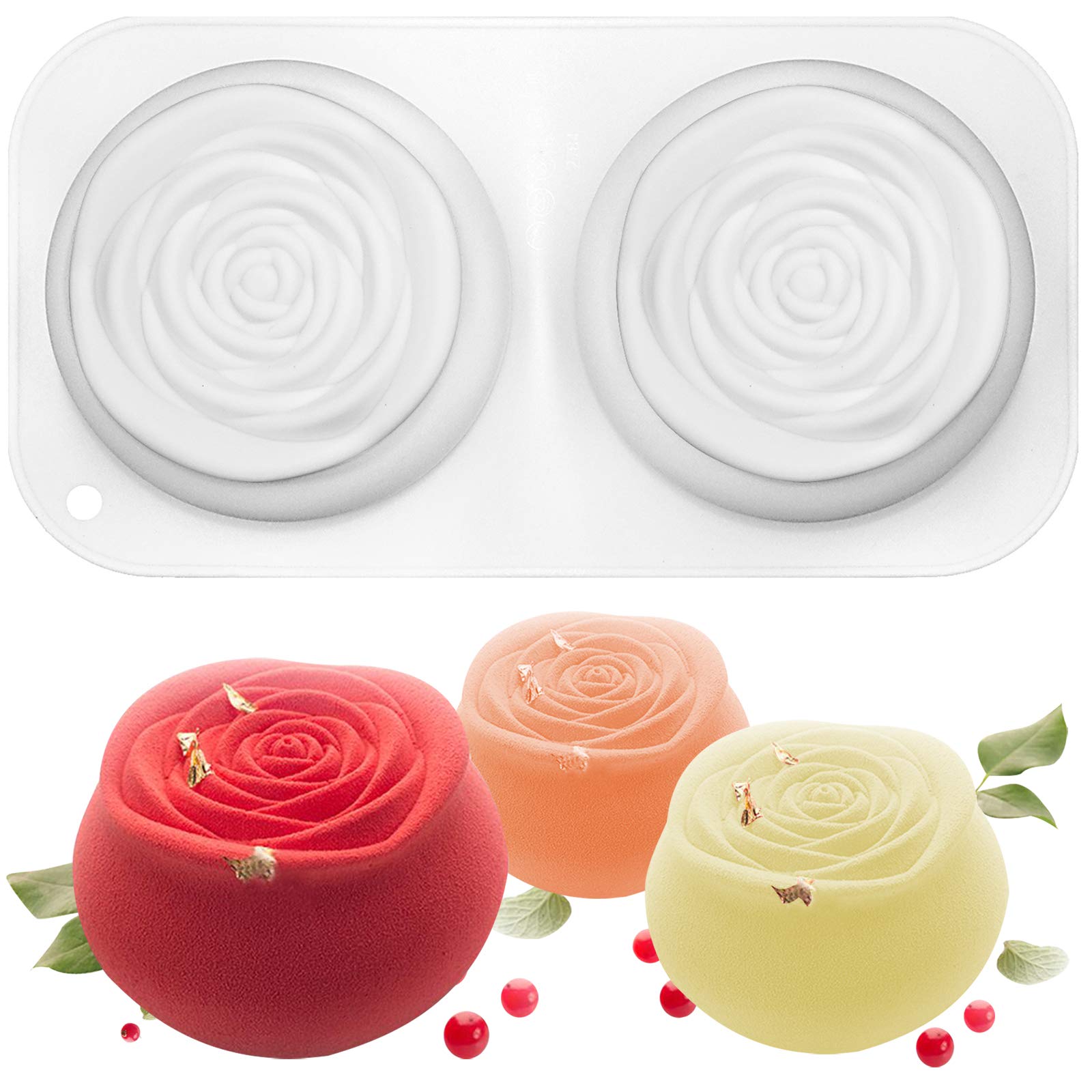 Funshowcase 2 Cavities Roses Cupcake Silicone Mold Tray Shape Size 4x4x2inch