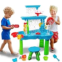 Water Table Toys for Toddlers,3-Tier Band Rain Showers Splash Pond Sensory Water Play Table for Kids Ages 3-5, Outdoor Toddlers Activity Sand and Water Table for Boys and Girls.