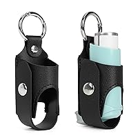 2pcs Asthma Inhaler Holder, Lightweight Portable PU Leather Asthma Inhaler Case for Adults and Kids, Inhaler Not Included (Holder Only), Black