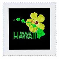3dRose Yellow Hibiscus Flower and Green map of The Hawaiian Islands. - Quilt Squares (qs-379496-2)
