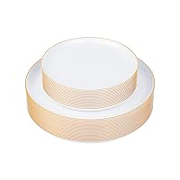 60PCS White and Gold Plastic Plates, Disposable White Plastic Plates with Gold Rim, 30pcs Dinner Plates 9