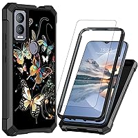 for Cricket Magic 5G Case with 1 * Screen Protector, Dual Layer Hybrid Full-Body Shockproof Drop Protection Durable Case with Four Corners for Cricket Magic 5G/AT&T Propel 5G, Butterfly
